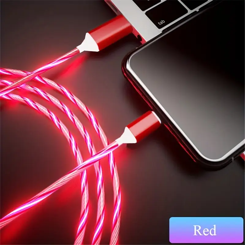 LED Light-Up Charging Cable for iPhone, Type-C & Micro USB | Glowing Rope Charger with Party LED Lights
