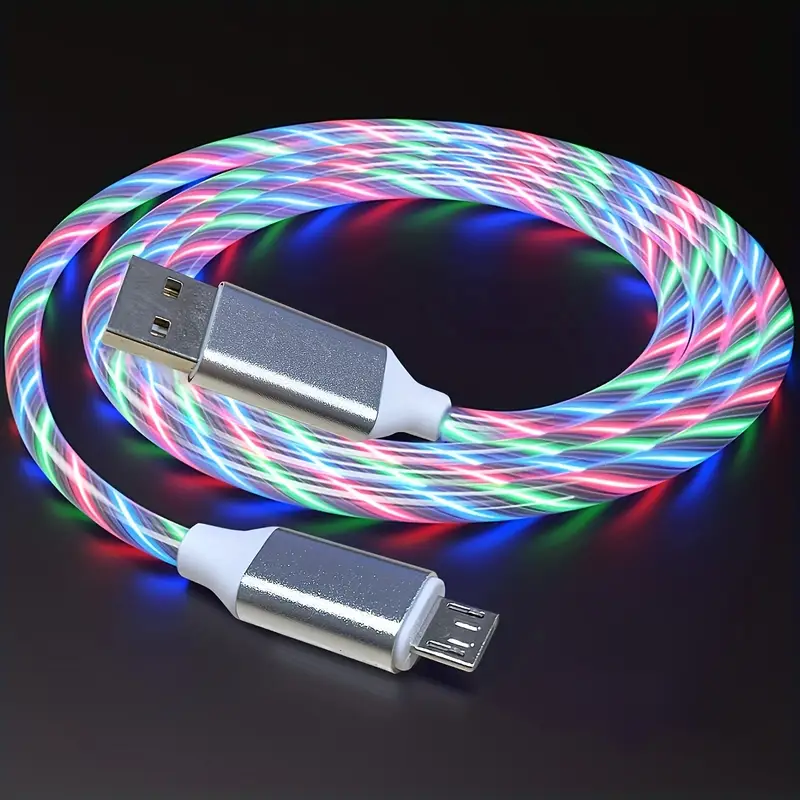LED Light-Up Charging Cable for iPhone, Type-C & Micro USB | Glowing Rope Charger with Party LED Lights