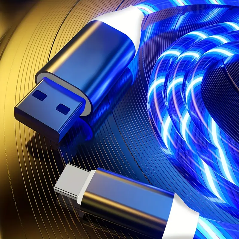 LED Light-Up Charging Cable for iPhone, Type-C & Micro USB | Glowing Rope Charger with Party LED Lights