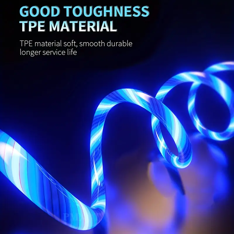 LED Light-Up Charging Cable for iPhone, Type-C & Micro USB | Glowing Rope Charger with Party LED Lights