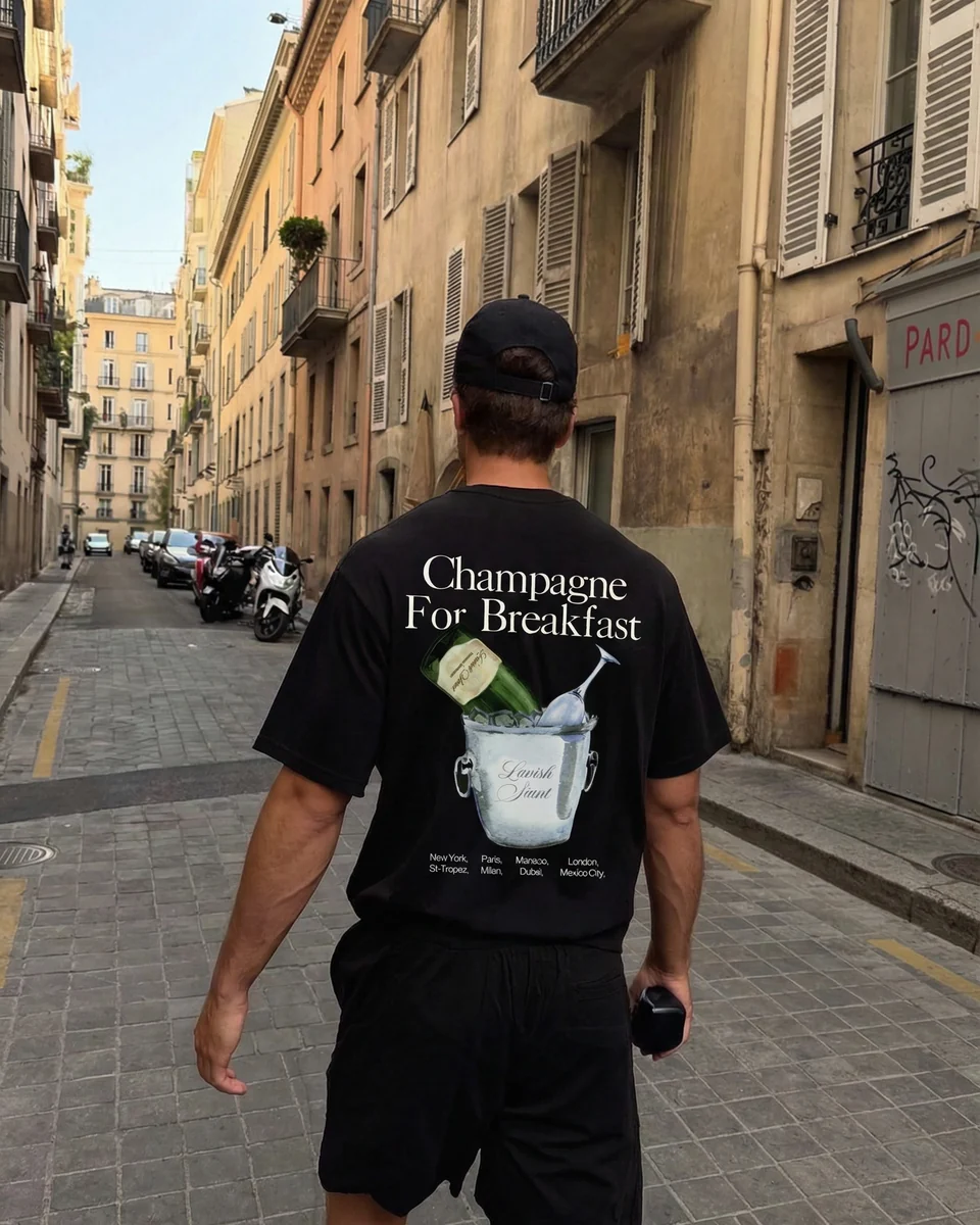 Champagne For Breakfast T-shirt - Black