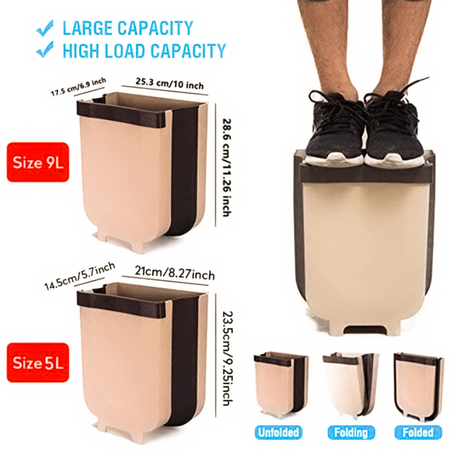 سلة مهملات معلقة قابلة للطي للمطبخ والسيارة والحمام