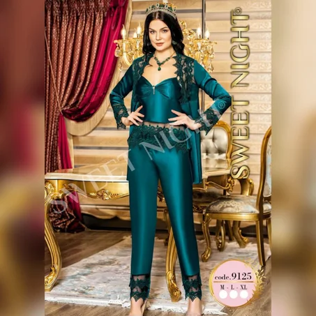 9125 لانجري 3 قطع من الساتان الناعم