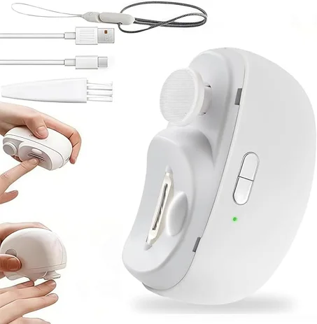 قصّافة أظافر كهربائية أوتوماتيكية 2 في 1 ✨ احترافية مع أداة تقليم وتلميع 💅 خفيفة للعناية بالأظافر للأطفال 👶 وكبار السن 👴، لون أبيض ⚪