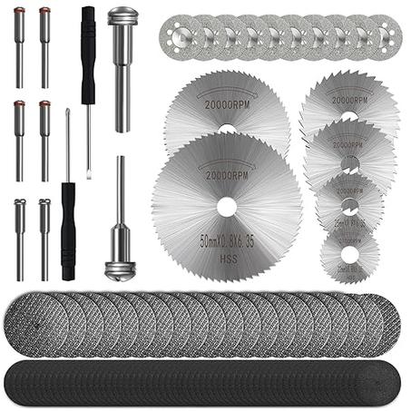 Juego de discos de corte para accesorios de herramientas rotativas 106 piezas, hojas de sierra circular HSS, discos de corte de resina, rueda de corte de diamante 545, rueda de corte de resin