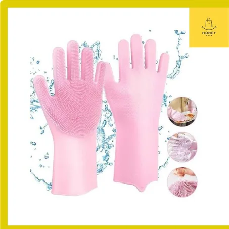 زوج قفازات التنظيف غسل الصحون ماجيك سيليكون فرك المطاط طبق غسل قفاز قابلة لإعادة الاستخدام الإسفنج قفازات أدوات تنظيف المطبخ