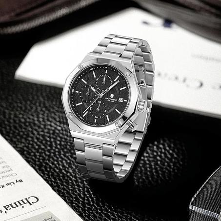 ساعة يد انيقة للرجال بسوار من السيليكون بحركة كوارتز مقاومة للماء والخدوش انالوج كرونوغراف للاعمال هدية بينيار