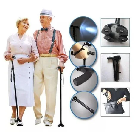 عصا المشي الذكية القابلة للطي مع مصباح مدمج