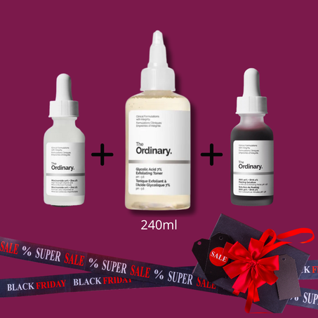 Pack "Essentiels + Livraison gratuite" : Glycolique (240ml)+Niacinamide (30ml)+Peeling (30ml)