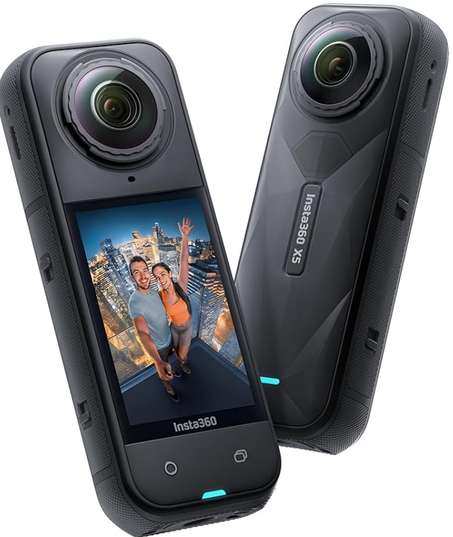 كاميرا اكشن مقاومة للماء بدقة ْ8K 360 درجة، إضاءة منخفضة رائدة، عصا سيلفي غير مرئية من انستا360 X5، عدسة متينة وقابلة للاستبدال، بطارية تدوم 3 ساعات، واقي رياح مدمج، تثبيت، تصميم شريحة ايه اي