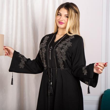 Abaya feuille strass
