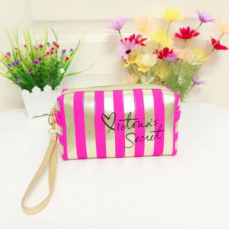 حقيبة مكياج مخططة محمولة صغيرة عالية الجمال