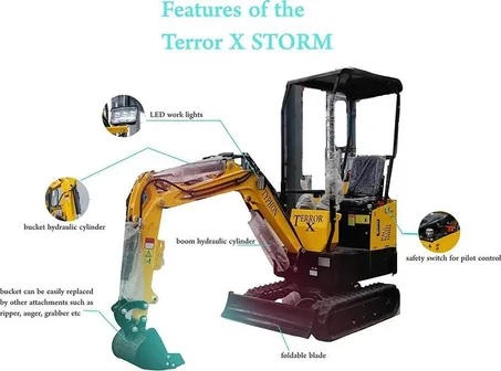TYPHON TERROR X STORM Mini Excavator – 1 Ton Trench Digger with Canopy, Hydraulic Thumb Clip, Bucket USA - TYPHON