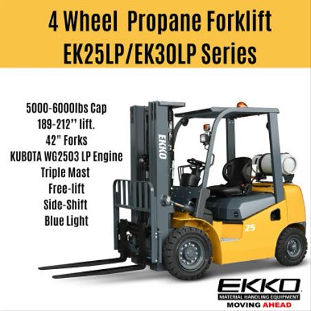 EKKO Lifts EK25CLP Forklift Liquid Propane (LPG) 4-Wheel - 5,000 lbs Capacity, 189" Lift - Cushion Tire - EKKO