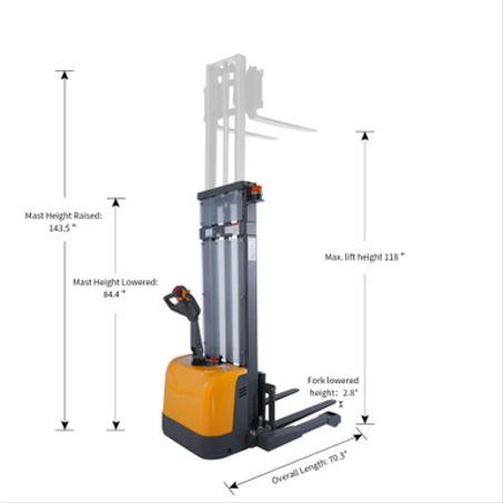 Full Electric Straddle Stacker| 3300 lb| 118" Lifting Height| Apollo Forklift A-3047 - Apolloliftus
