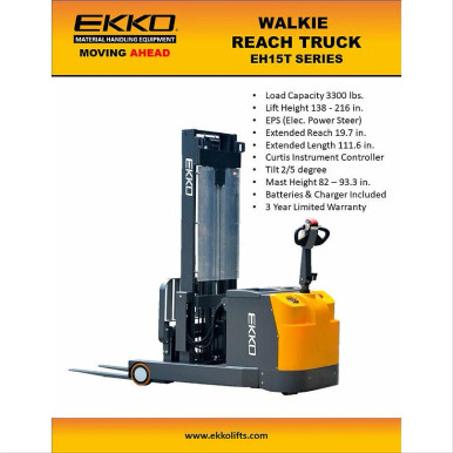 EKKO Lift EH15T Electric Moving Mast Walkie Reach Truck 3,300 lbs Capacity - 138" Height - EKKO