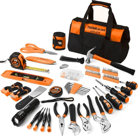 THINKWORK Tool Set - 207 Piece Portable Home Repairing Tool Kit, General Household Hand Tool Set with 13'' Wide Mouth Open Storage Tool Bag, Perfect for DIY, Home Maintenance, Handyman - Gift
