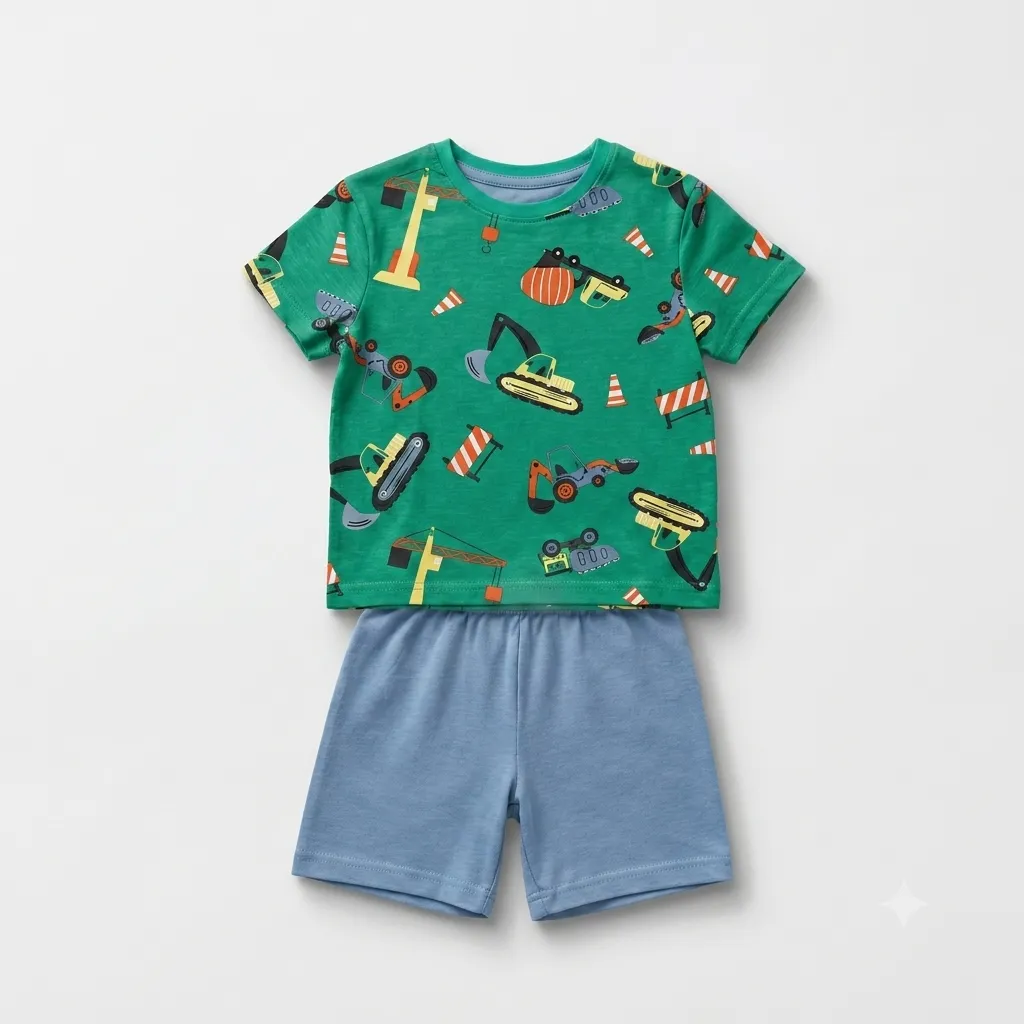 Kids Construction Trucks T-Shirt & Shorts Set
