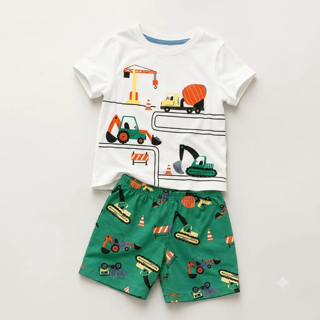 Ensemble Construction Trucks T-Shirt & Shorts Set
