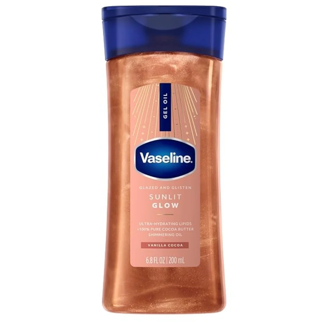 جل زيت فازلين للجسم بريق أشعة الشمس بزبدة الكاكاو والفانيليا. Vaseline Intensive Care Sunlit Glow Glazed and Glisten Gel Oil