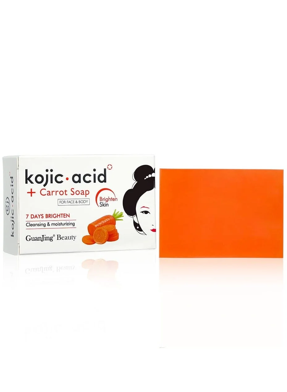 GuanJing Beauty Kojic Acid + Carrot Soap for Face & Body (7 Days Brighten)غوانجينغ بيوتي - صابون بحمض الكوجيك والجزر للوجه والجسم