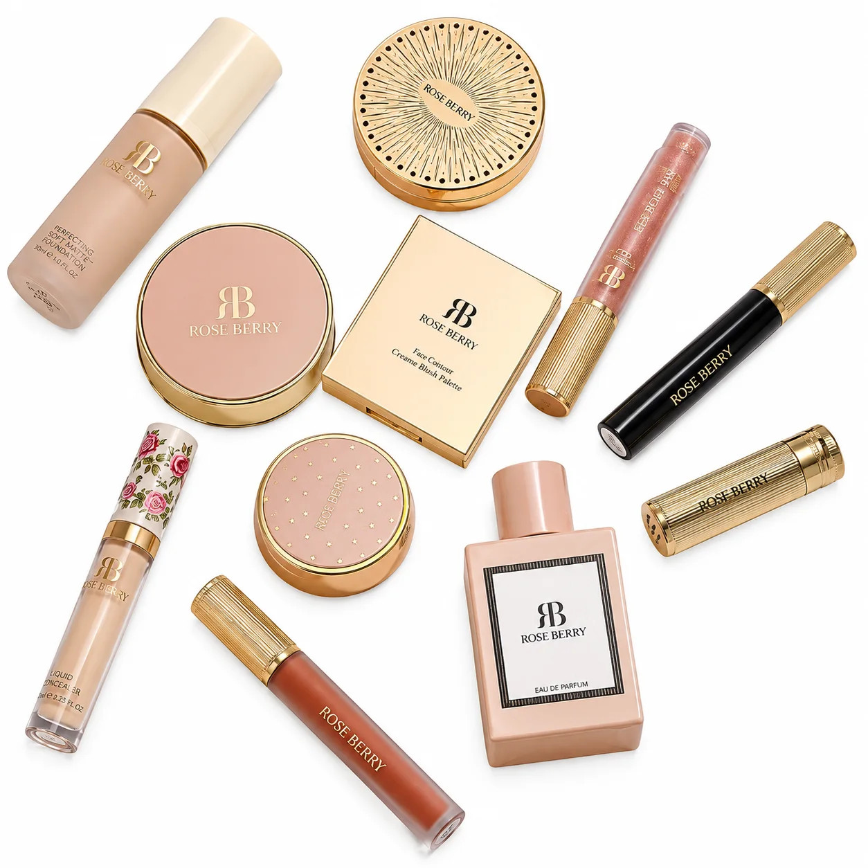 Makeup Set Box - The Royal Look - Complete Makeup Set - 15 Pieces by Rose Berry علبة مجموعة مكياج - الإطلالة الملكية - مجموعة مكياج كاملة - 15 قطعة من روز بيري