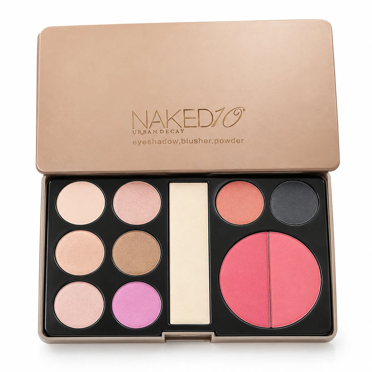 Naked 10 Urban Decay eyeshadows, blushers, and powderمجموعة نيكد ١٠من اوربن ديكاي التي تضم ظلال العيون وأحمر الخدود والبودر.