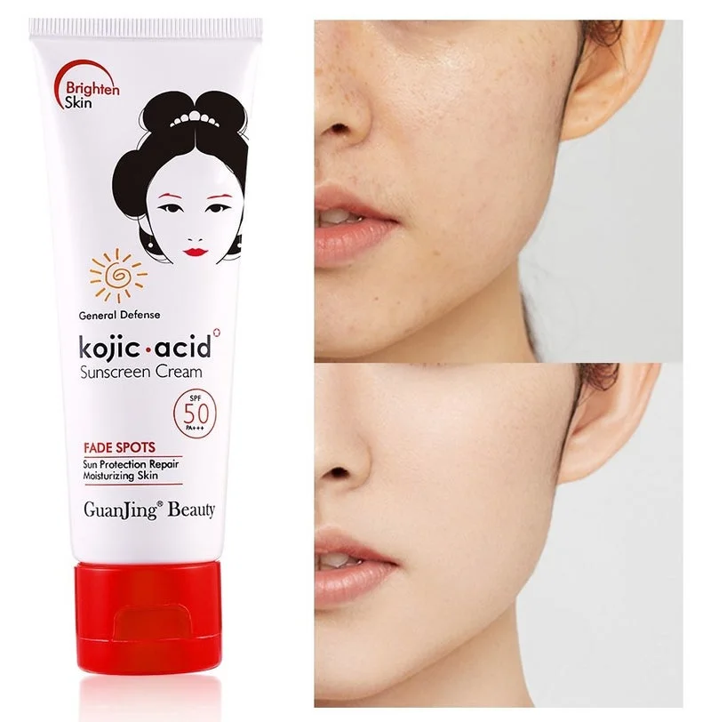 GuanJing Beauty Kojic Acid Sunscreen Cream SPF 50 PA+++ (Fade Spots – General Defense) – غوانجينغ بيوتي، كريم واقي شمس بحمض الكوجيك SPF 50 PA+++ (تفتيح البقع - حماية عامة)