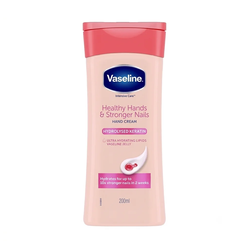 كريم اليدين والأظافر فازلين إنتنسيف كير بالكيراتين المائي (حجم 200 مل) Vaseline Intensive Care Healthy Hands & Stronger Nails Hand Cream with Keratin (200ml)