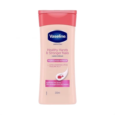 كريم اليدين والأظافر فازلين إنتنسيف كير بالكيراتين المائي (حجم 200 مل) Vaseline Intensive Care Healthy Hands & Stronger Nails Hand Cream with Keratin (200ml)