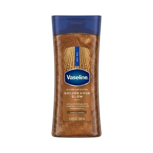 جل زيت فازلين للجسم بريق الساعة الذهبية بزبدة الكاكاو والفانيليا Vaseline Intensive Care Golden Hour Glow Glazed and Glisten Gel Oil
