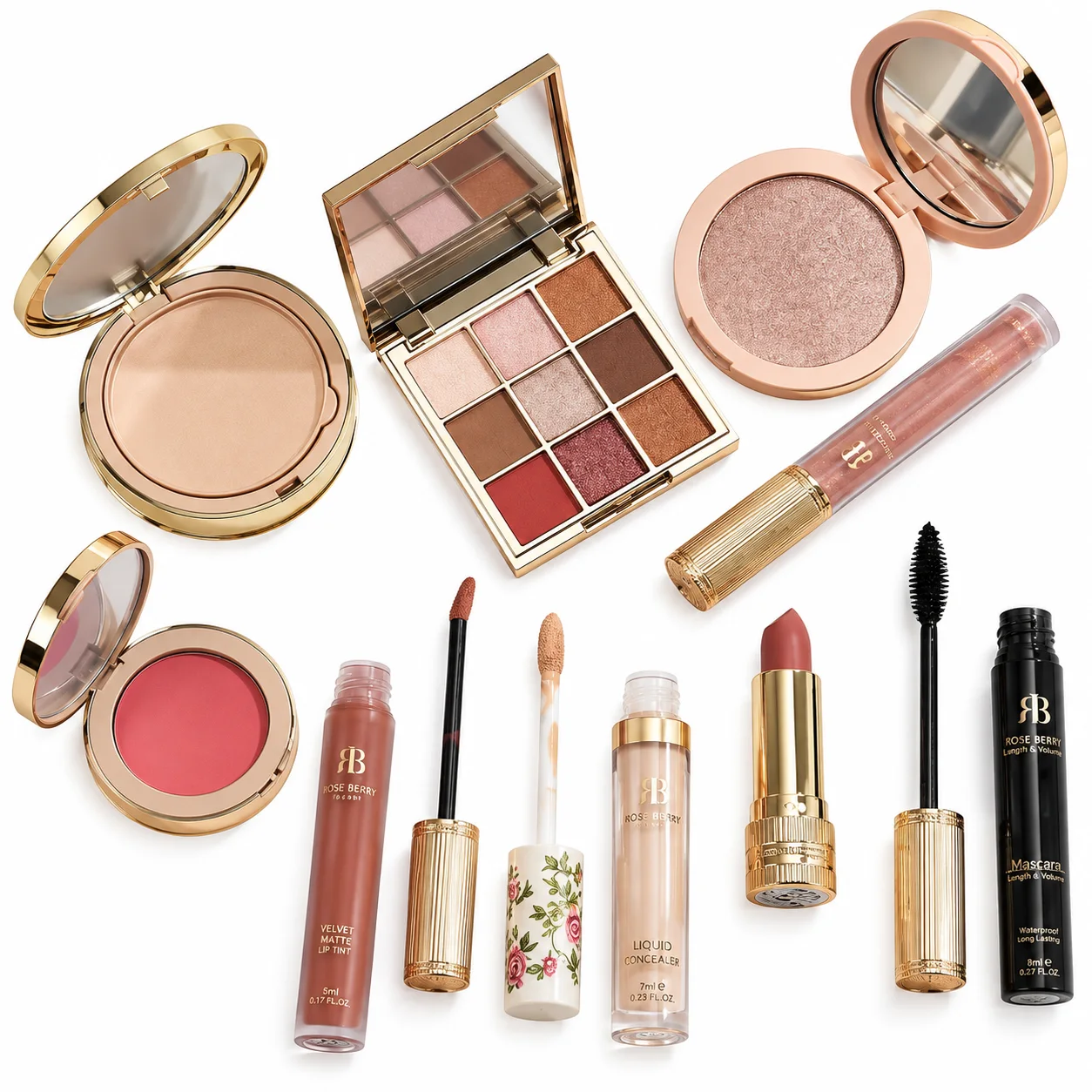 Makeup Set Box - The Royal Look - Complete Makeup Set - 15 Pieces by Rose Berry علبة مجموعة مكياج - الإطلالة الملكية - مجموعة مكياج كاملة - 15 قطعة من روز بيري