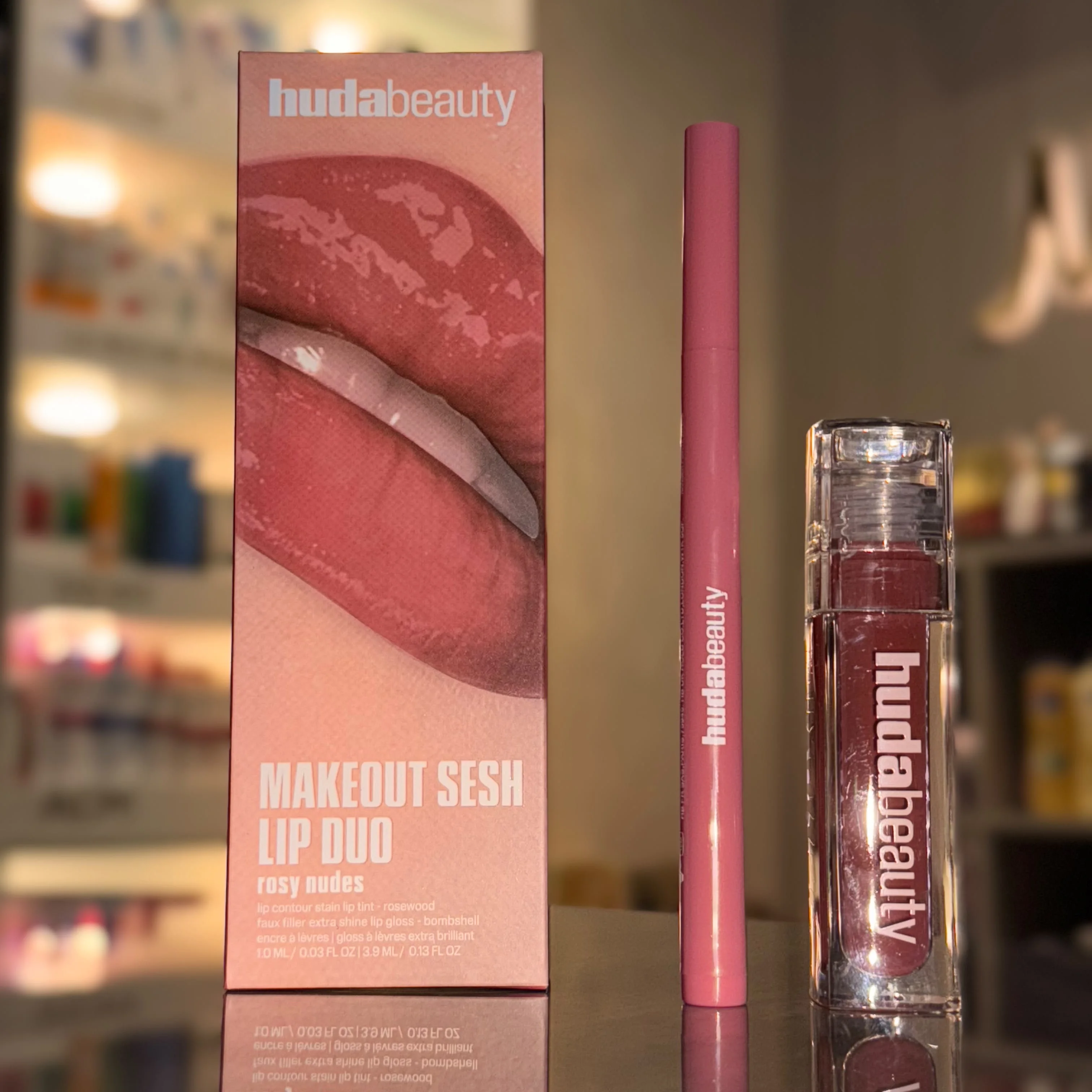 Huda Beauty Makeout Sesh Lip Duo – Rosy Nudesهودا بيوتي ميك أوت سيش ليب ديو – روزي نودا