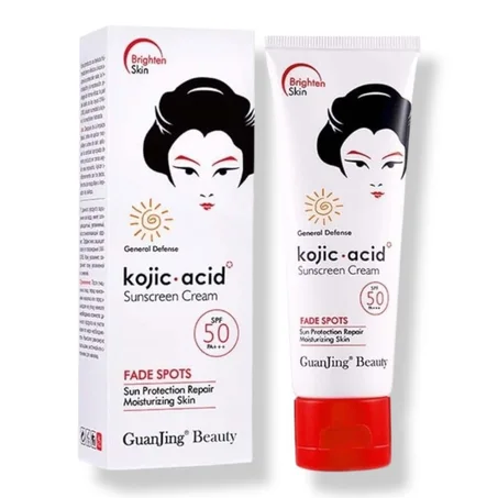 GuanJing Beauty Kojic Acid Sunscreen Cream SPF 50 PA+++ (Fade Spots – General Defense) – غوانجينغ بيوتي، كريم واقي شمس بحمض الكوجيك SPF 50 PA+++ (تفتيح البقع - حماية عامة)