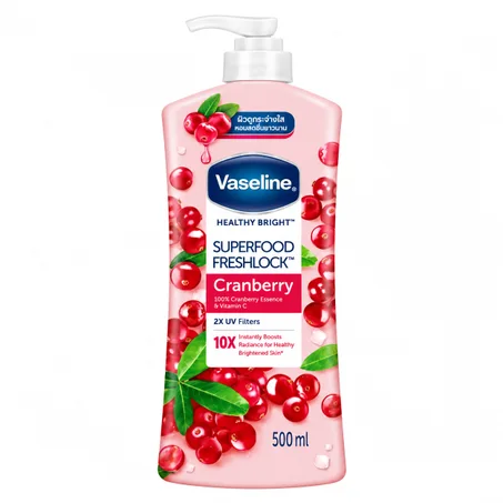 لوشن الجسم فازلين هيلثي برايت سوبرفود فريش لوك بالتوت الكرانبيري (حجم 500 مل)  Vaseline Healthy Bright Superfood FreshLock Cranberry Body Lotion (500ml)