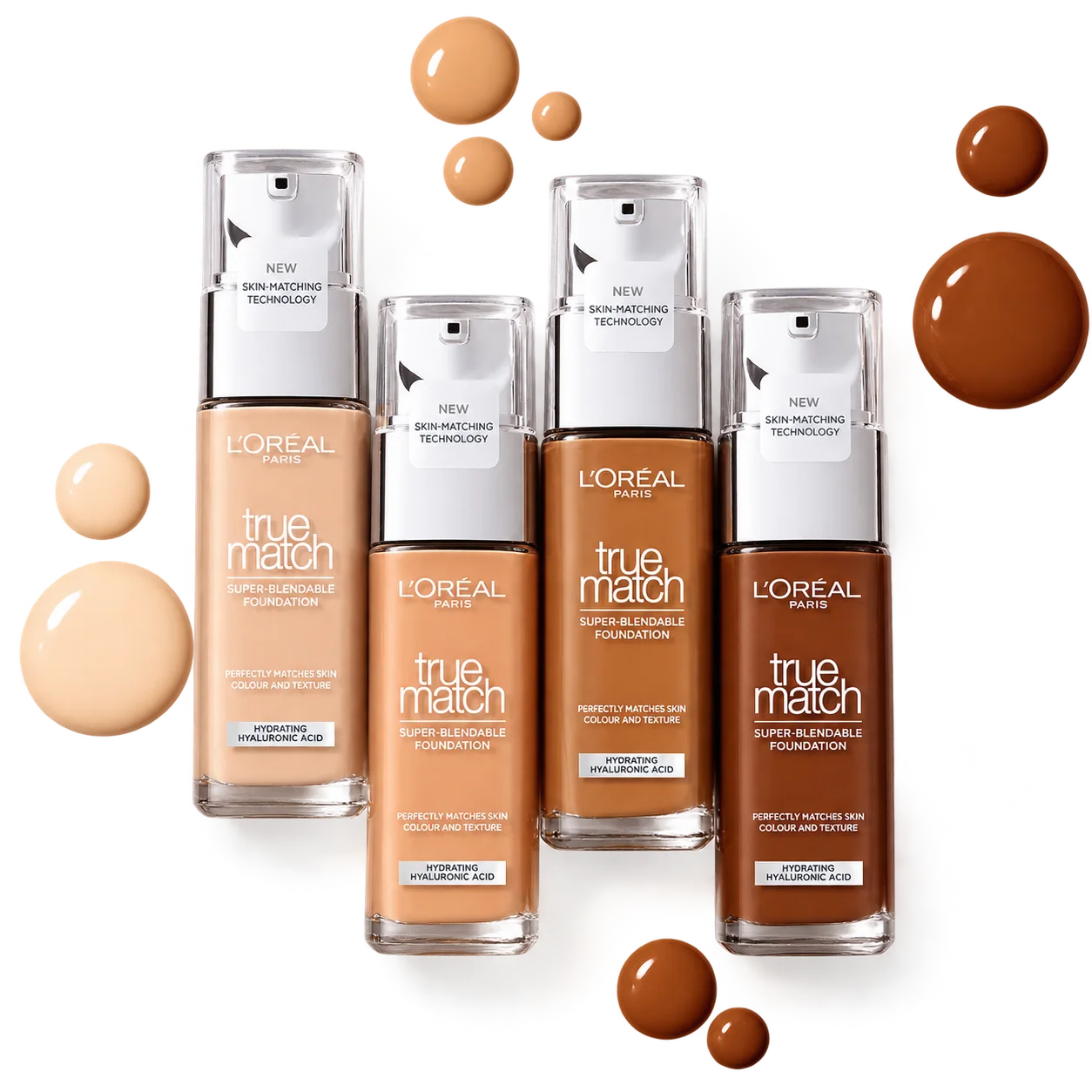 A super-blendable foundation that perfectly matches skin colour and texture, enriched with hydrating hyaluronic acid. فاونديشن سوبر بلندابل يطابق لون وملمس البشرة بشكل مثالي، معزّز بحمض الهيا