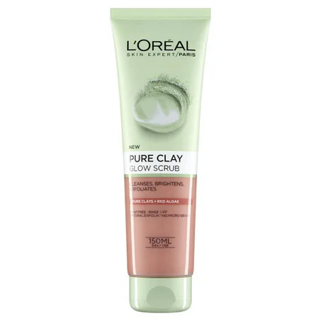 Loreal Paris Pure Clay Glow Scruمنظف الطين النقي لتنقية البشرة وإضفاء مظهر مطفي