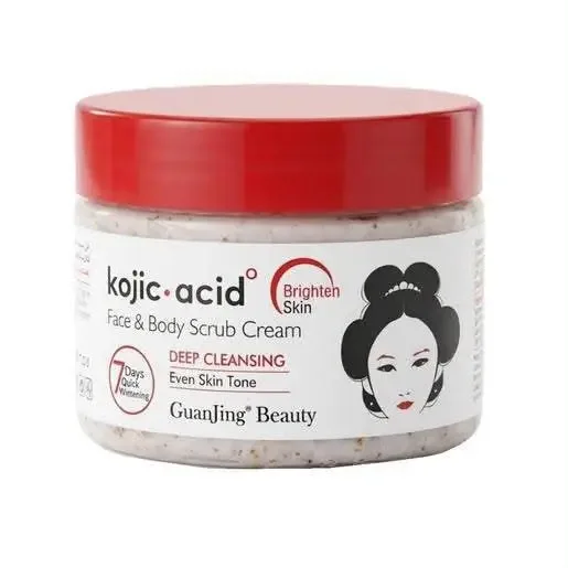 GuanJing Beauty Kojic Acid Face & Body Scrub Cream (Deep Cleansing – Even Skin Tone, 7 Days Quick Whitening) – غوانجينغ بيوتي، كريم مقشر للوجه والجسم بحمض الكوجيك (تنظيف عميق - توحيد لون البش
