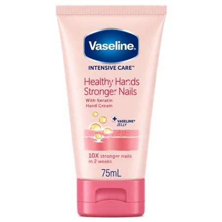كريم اليدين والأظافر فازلين إنتنسيف كير بالكيراتين (حجم 75 مل)  Vaseline Intensive Care Healthy Hands & Stronger Nails Hand Cream with Keratin (75ml)