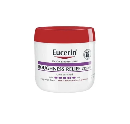 Eucerin Roughness Relief Cream, a 16 oz (454g) moisturizing cream formulated for very dry, rough, and bumpy skin.كريم يوسيرين لتخفيف خشونة البشرة