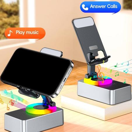 حامل هاتف ذكي متعدد الوظائف مع مكبر صوت بلوتوث وإضاءة.