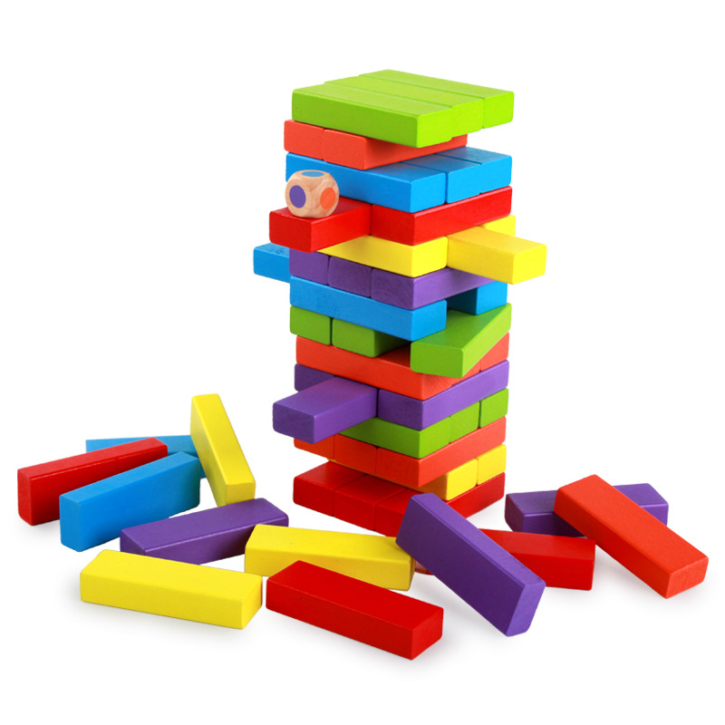 blocs de pilier en brique néon dans la pile jenga jeu pour la maison jeux  de société de loisirs pour adultes et enfants bloc de bois illustration  vectorielle de couleur rouge style
