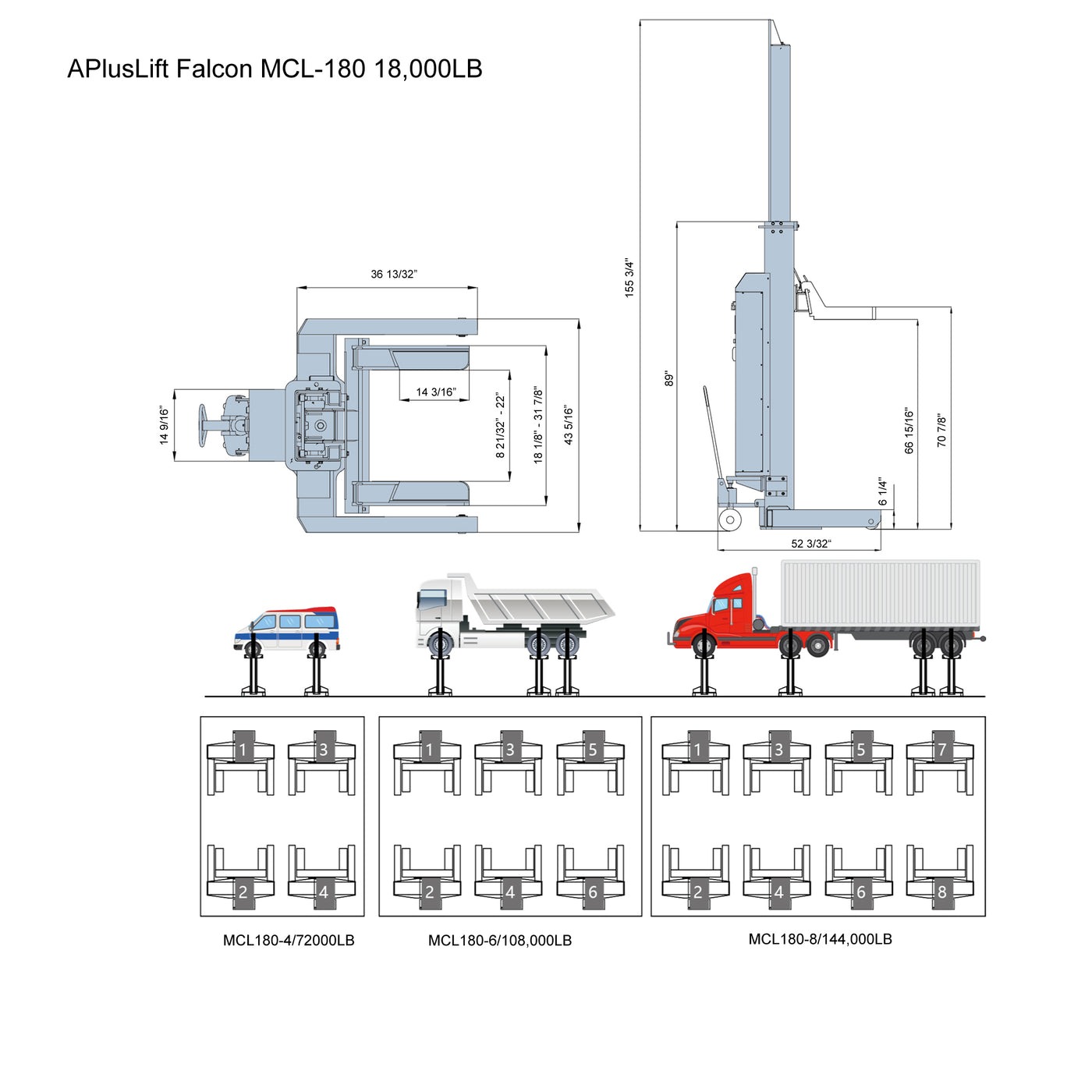 APluslift Falcon 18000LB and 22000LB Mobile Column Lifting System