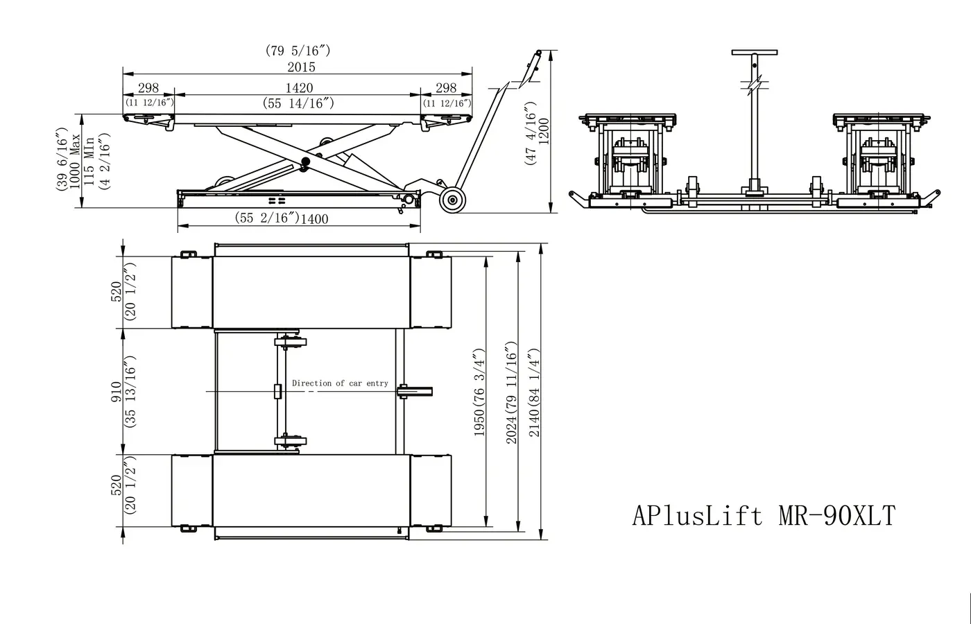 APlusLift 9,000LB Mid-Rise Scissor Lift with Electrical Release - SL-MR90XLT