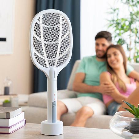 Raquette anti-moustique électrique 2 en 1 pour usage intérieur et extérieur