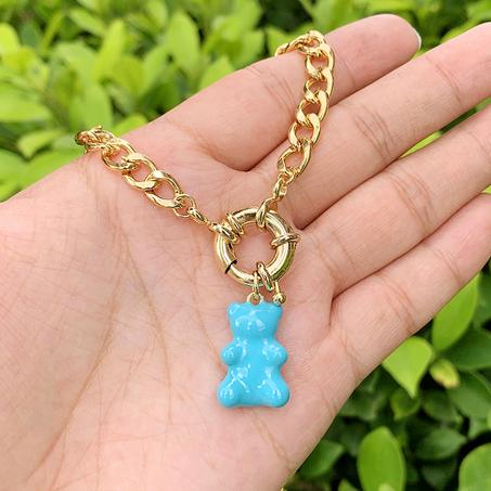 Bule Mini Bear Ha Ha Ha  Shape Rainbow Enamel Pendant With Brass Cuba's