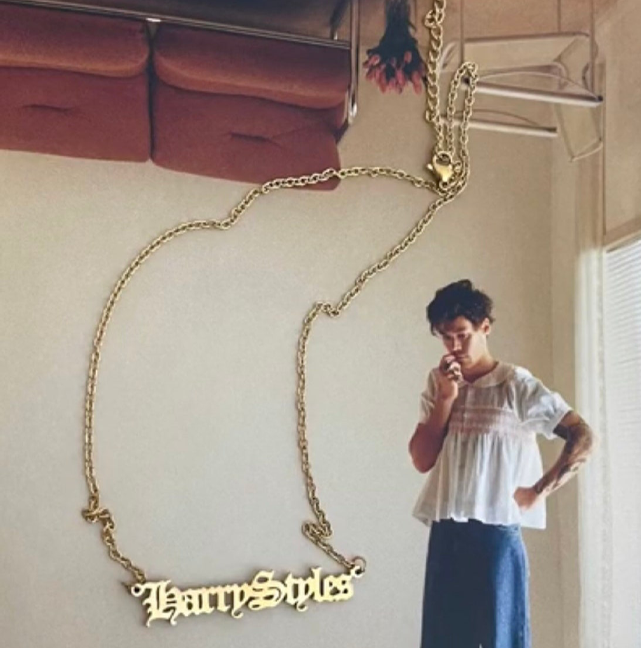 Harry Styles Name Plate Old English, love on Tour, As it was, Gold Plated Stainless Steel