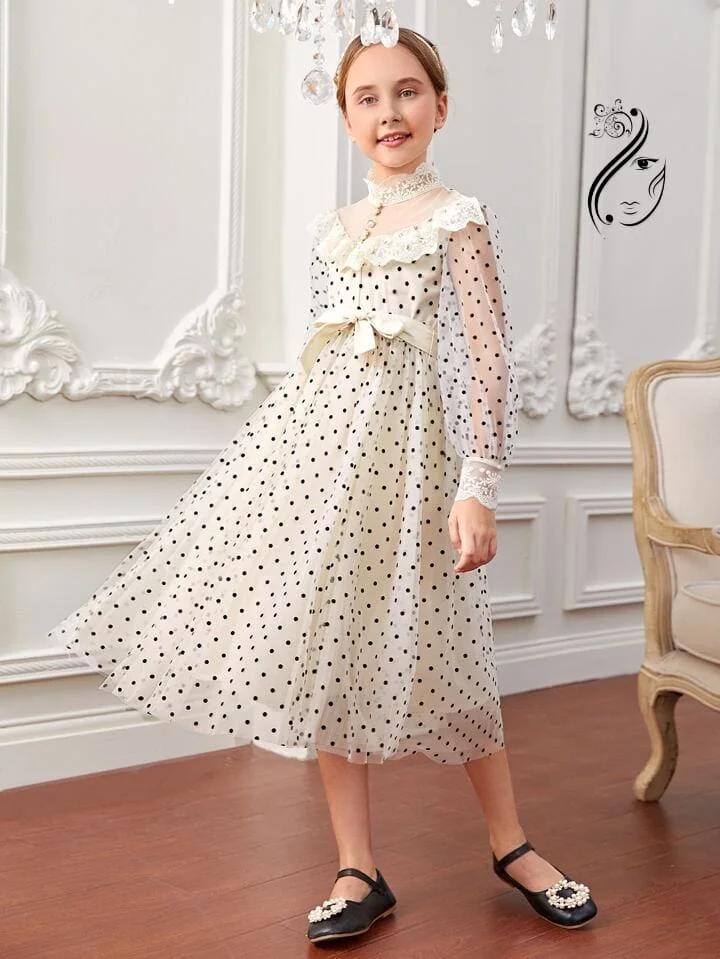 فستان بناتي تل منقط مع حزام بشكل خرافي المقاس من سن 8 سنوات الأ 12 سنة والسعر 25000  ريال يمني
