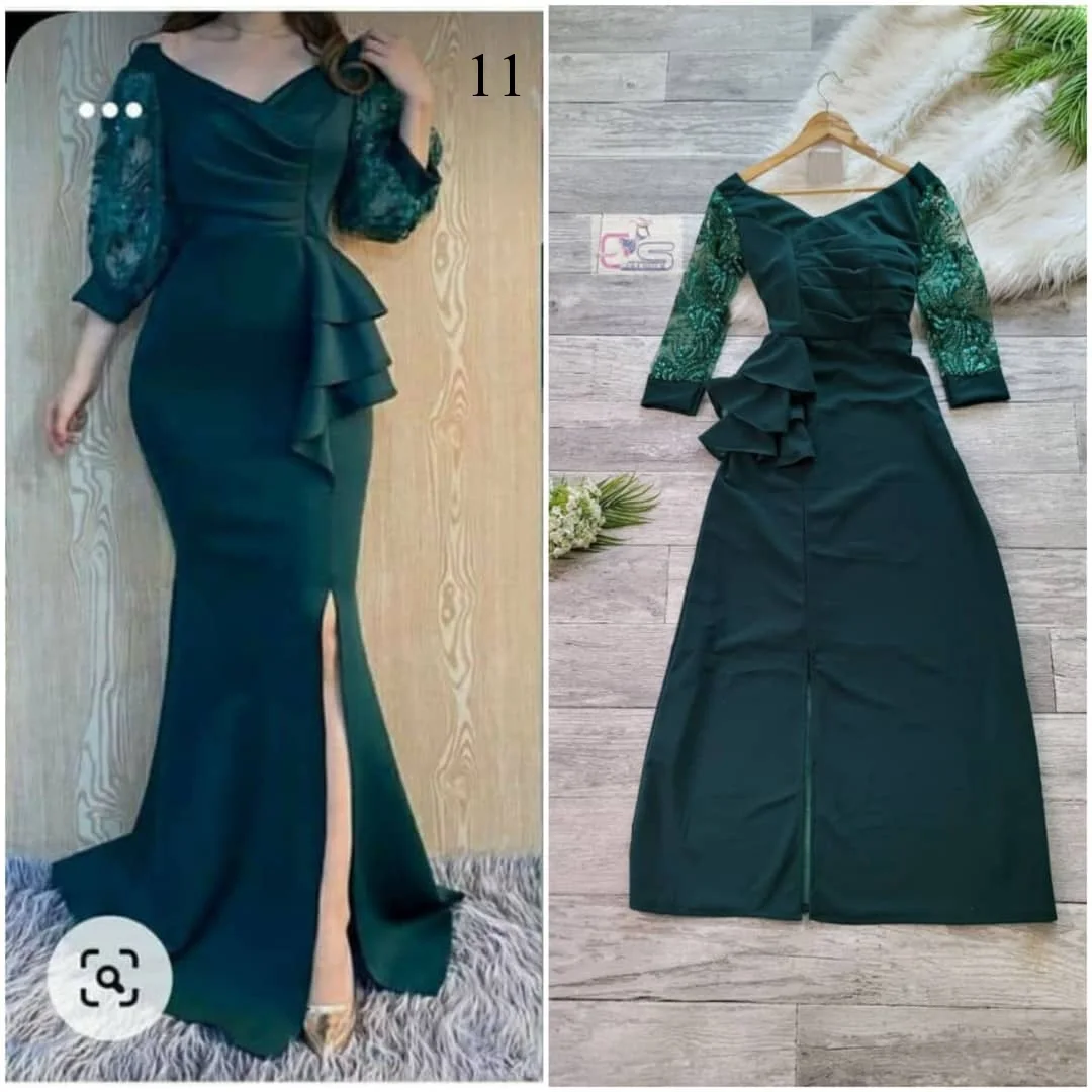 فستان نسائي طويل موديل راقي صدر كسرات كم تطريز ترتر على قبضه السعر 15000* ريال يمني عدن ⚡