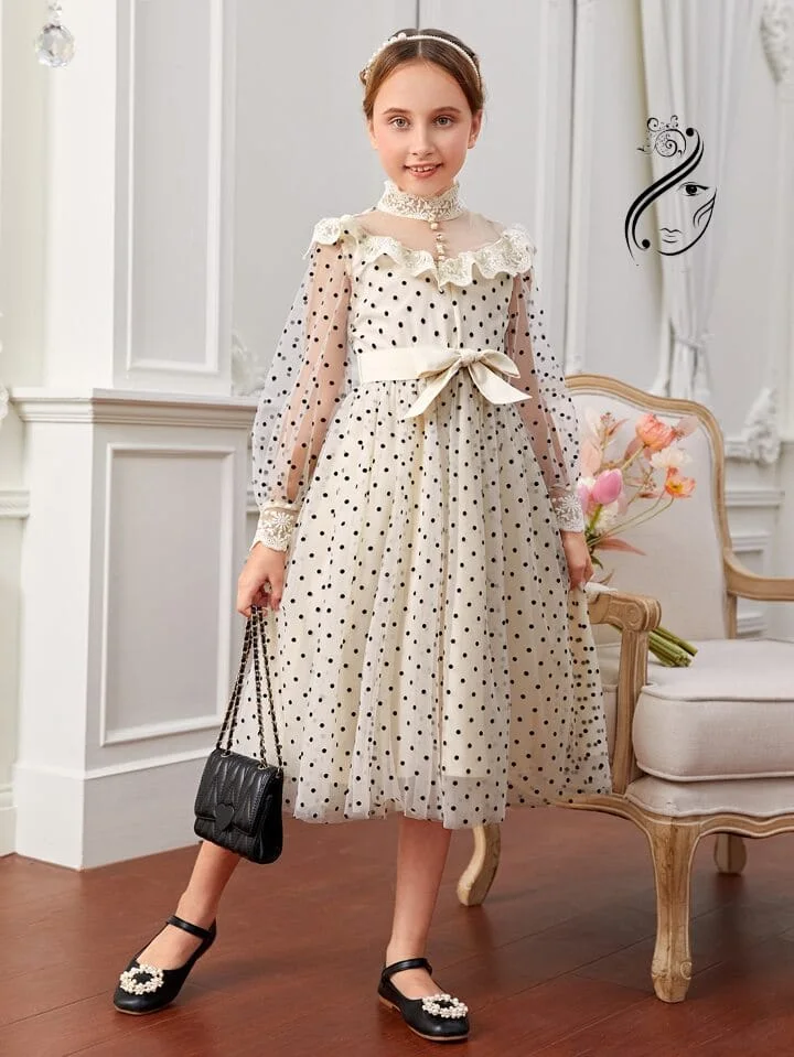 فستان بناتي تل منقط مع حزام بشكل خرافي المقاس من سن 8 سنوات الأ 12 سنة والسعر 25000  ريال يمني